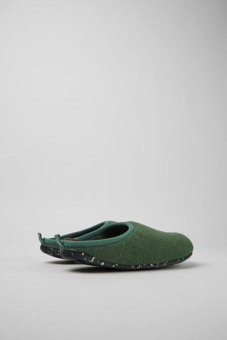 Design Wabi Green Wool Slippers For Men Camper