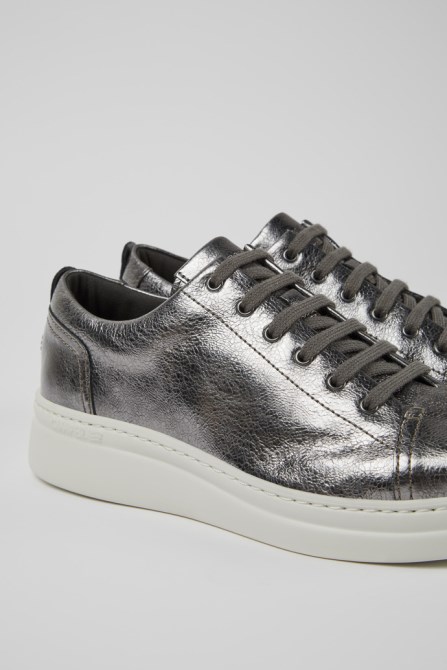 Camper Runner Up Gray Metallic Leather Sneakers For Women New Arrivals