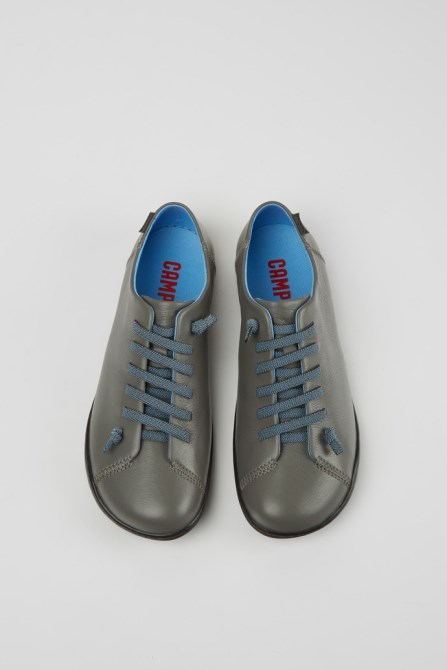 Design Peu Gray Leather Shoes For Women Camper