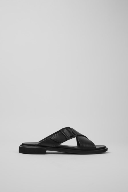 Design Edy Black Leather Sandals For Women Camper