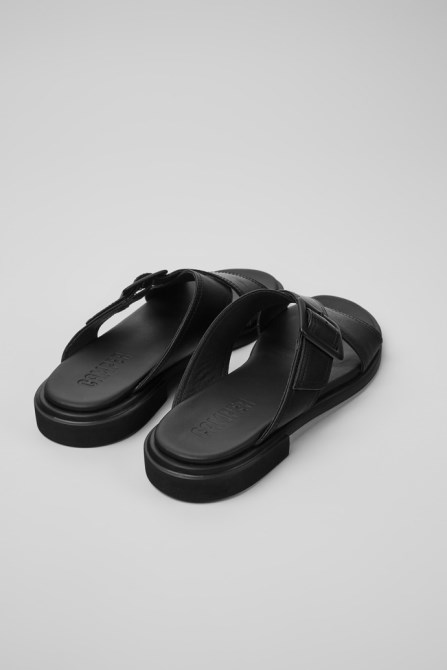 Design Edy Black Leather Sandals For Women Camper