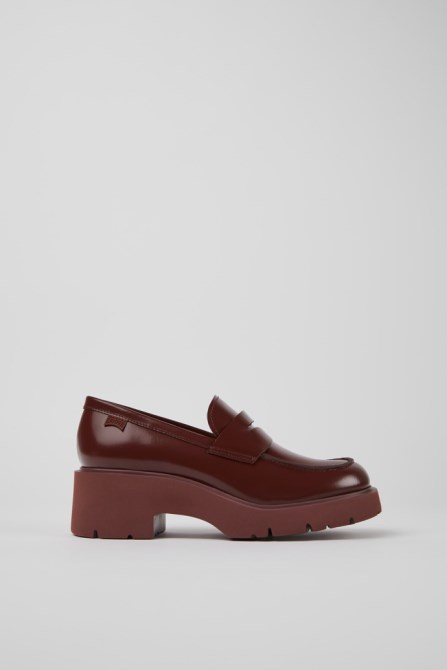 Camper Design Milah Burgundy Leather Loafers For Women