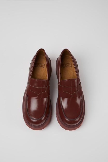 Camper Design Milah Burgundy Leather Loafers For Women