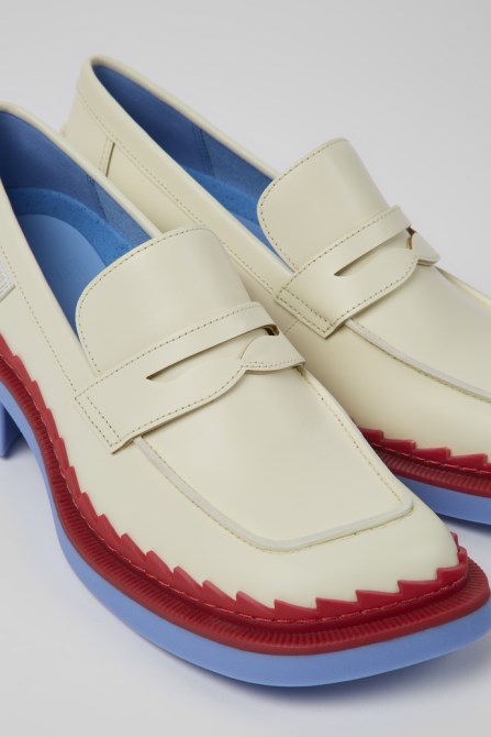 Exclusive Camper Taylor White And Red Leather Loafers For Women