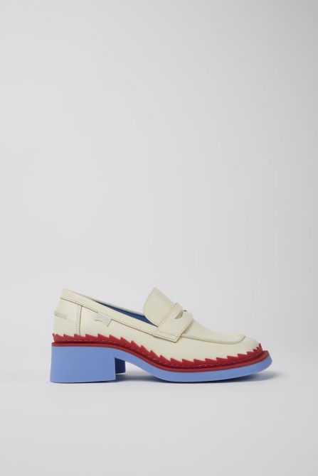 Exclusive Camper Taylor White And Red Leather Loafers For Women