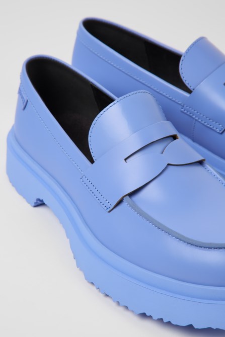 Design Walden Blue Leather Loafers For Women Camper