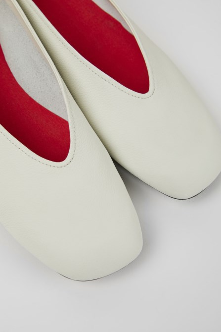 Exclusive Camper Casi Myra White And Yellow Leather Ballerina Flats For Women