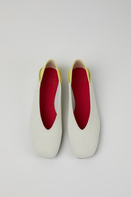 Exclusive Camper Casi Myra White And Yellow Leather Ballerina Flats For Women
