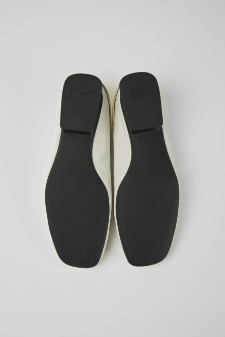 Exclusive Camper Casi Myra White And Yellow Leather Ballerina Flats For Women