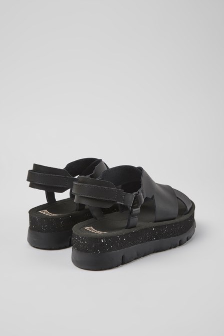 Design Oruga Up Black Leather Sandals For Women Camper