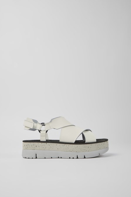 Camper Design Oruga Up White Leather Sandals For Women