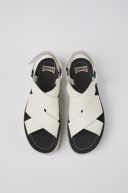 Camper Design Oruga Up White Leather Sandals For Women