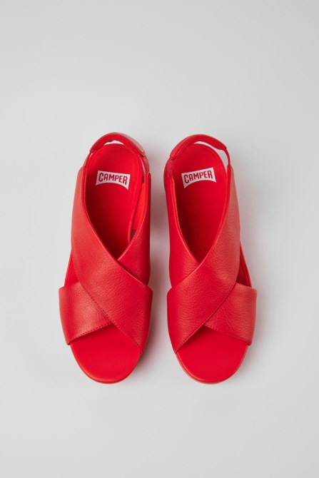 Balloon Red Leather Sandals For Women Exclusive Camper
