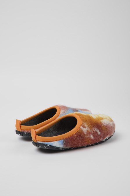 Exclusive Camper Wabi Orange Blue And White Recycled Wool Slippers For Women