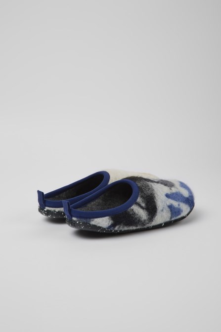 Camper Wabi Blue Black And White Recycled Wool Slippers For Women New Arrivals
