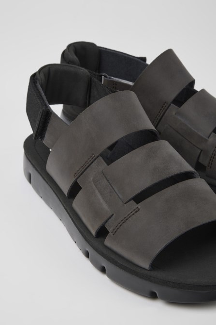 Camper Design Oruga Brown Leather And Textile Sandals For Men
