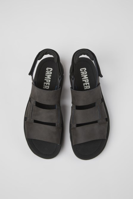 Camper Design Oruga Brown Leather And Textile Sandals For Men