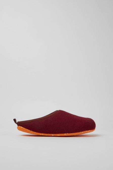 Design Wabi Burgundy Wool Slippers For Men Camper