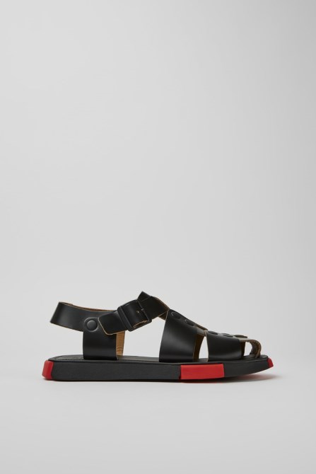 Design Set Black Leather Sandals For Men Camper
