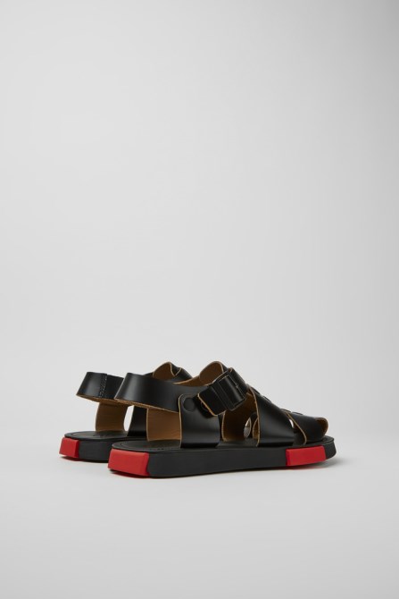 Design Set Black Leather Sandals For Men Camper